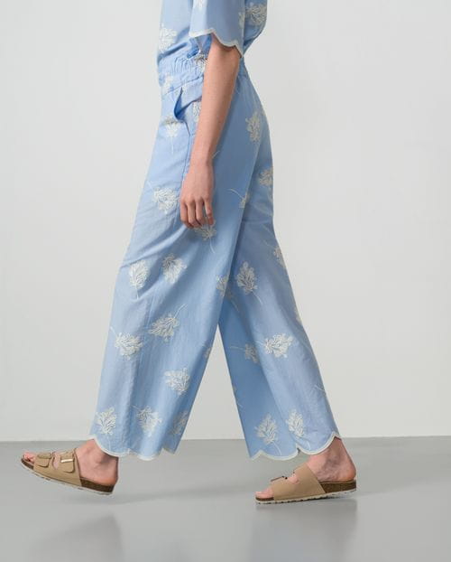 Embroidered trousers with elastic waistband