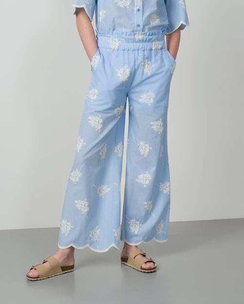 Embroidered trousers with elastic waistband