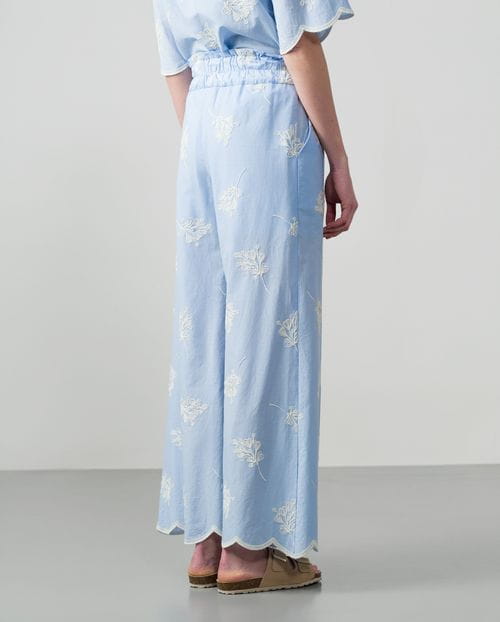 Embroidered trousers with elastic waistband