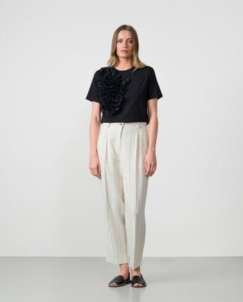Barrel pleated trousers in linen-viscose pinstripe