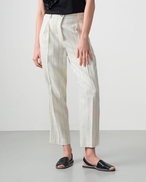 Barrel pleated trousers in linen-viscose pinstripe