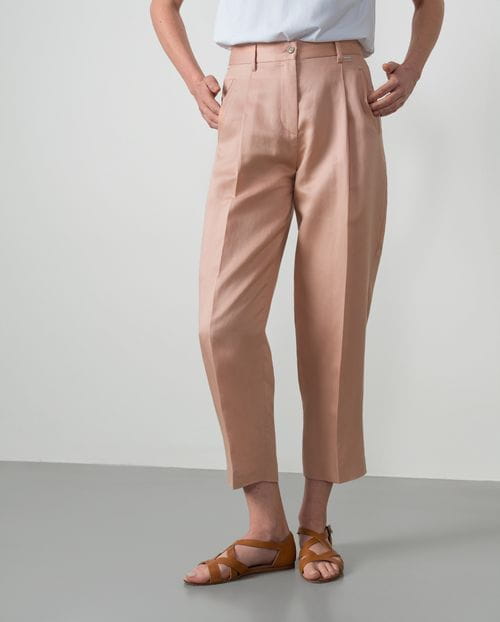 Pantalón 'barrel' tobillero en lino-tencel