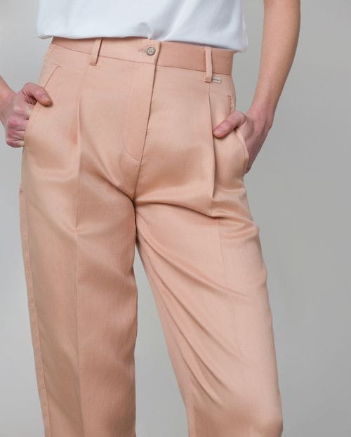 Pantalón 'barrel' tobillero en lino-tencel