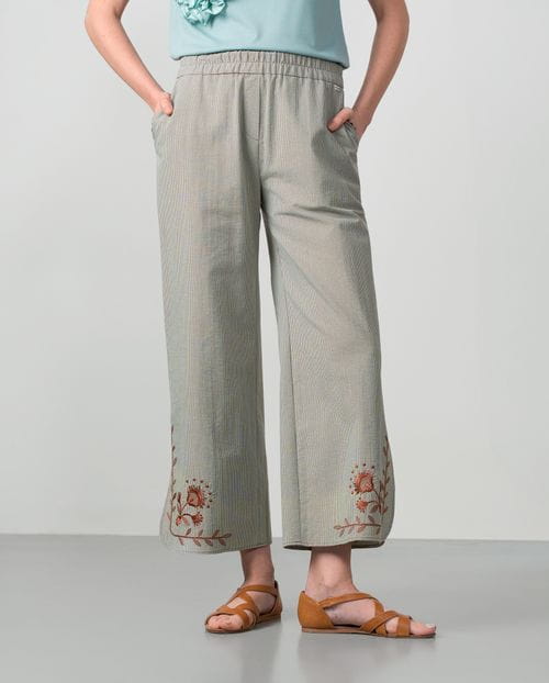 Pantalón de cuadro vichy con cintura elástica y bordado en el bajo