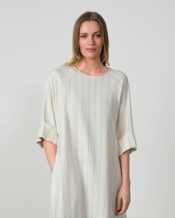 Vestido largo evasé en raya diplomática de lino-viscosa