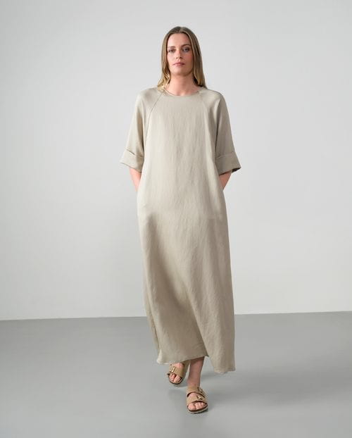 Vestido largo evasé en lino-tencel