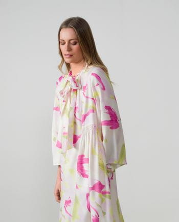Long dress in viscose twill with watercolour print