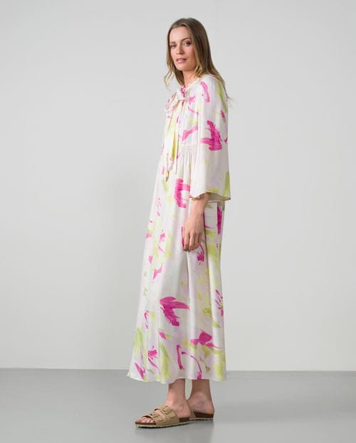 Vestido largo en 'twill' de viscosa con estampado acuarelado